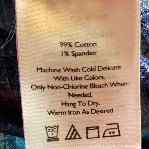 Eddie Bauer Classic Fit Button Up Blue Plaid Cotton Long Sleeve Shirt - Picture 5 of 5